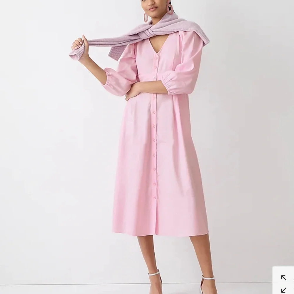 J. Crew Pink Midi Dress with Puff Sleeves